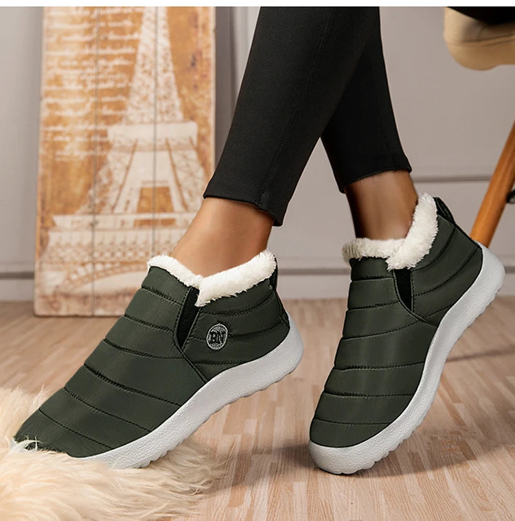 Winter Women Flats Warm Fur Black Ladies Shoes Round Toe Waterproof Shoes Sneakers Women Flat Zapatos De Mujer Shoes Woman