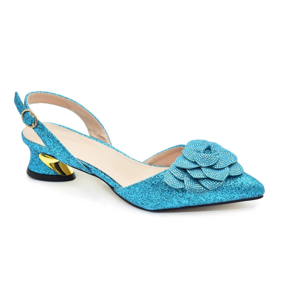 Designers Ladies Luxury Italian Party Shoes and Bag Set for Women Rhinestone-Decorated Suitable for Bride's Wedding