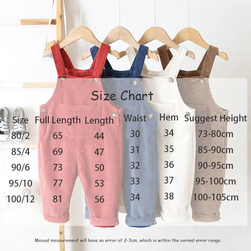 Baby Overalls Corduroy Jumpsuits Front Pocket Boys Girls Pants Kids Clothes For Children 0-3Y Unisex