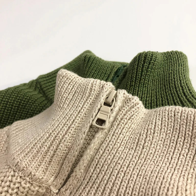 Autumn Stand Collar Kids Clothes Jacket Sweaters Classic Striped Boys Sweater Half Zipper Girls Knit Pullover Children Tops 1-6Y Unisex