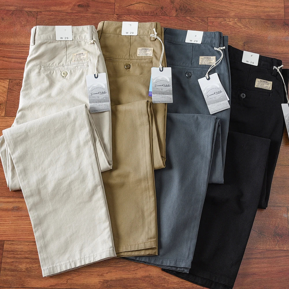 2024 Lente en herfst Nieuwe Amerikaanse retro zwaargewicht geweven keper casual broek Heren eenvoudige 100% katoenen gewassen rechte broek