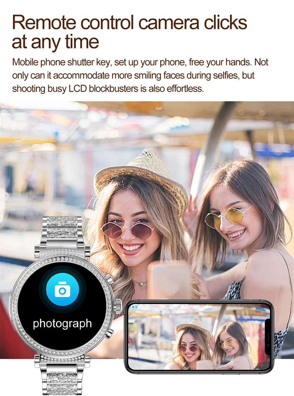 Women Diamond Smart Watch ECG Women Health tracking Watch Full Touch Screen BT Call Custom dial Smartwatch Compatible with Huawei & Xiaomi IOS
