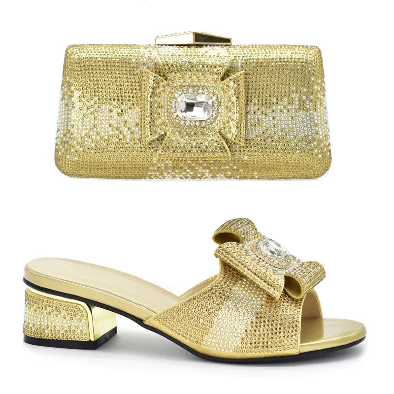 2025 Italian Shoes and Bags Matching Set with Rhinestone Bride Wedding Set African Party Shoes for Women