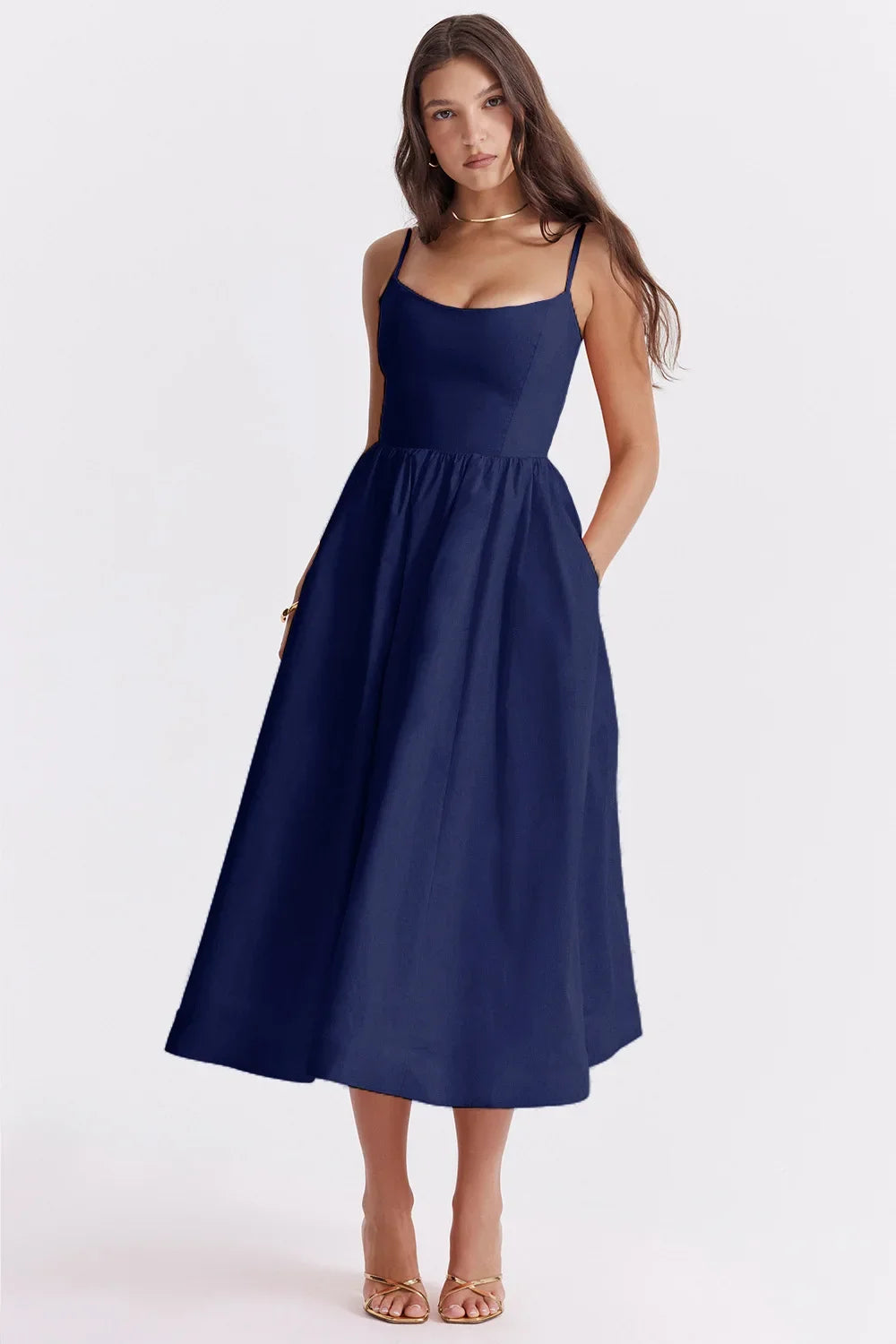 Chic Elegant Party Dresses for Women Solid Spaghetti Strap Sleeveless Long Dress Holiday Beach Sundress Robe Femme Été