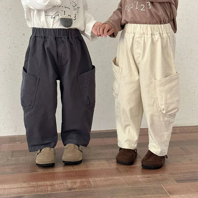 Spring Baby Children's Pants Loose Solid Colour Boys Pants Casual Girls Trousers Kid's Outdoor Pants 1-8Y Unisex