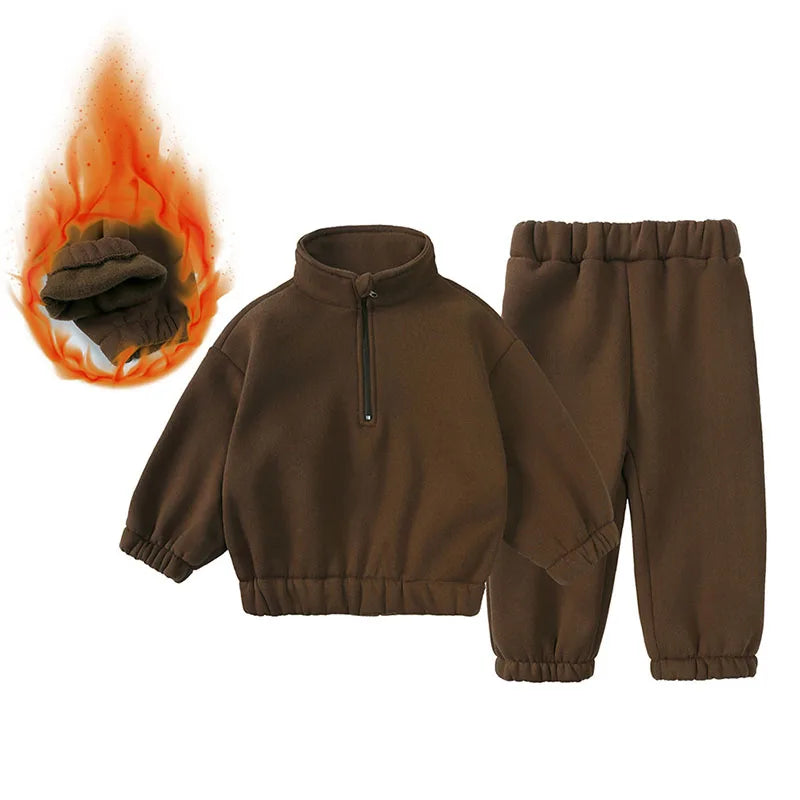 Baby Children's Fleece Lining Hoodies Set Spring Autumn Boys Sports Clothes 2PCS Girls Turtleneck Pullover Casual Suit 1-6Y Unisex