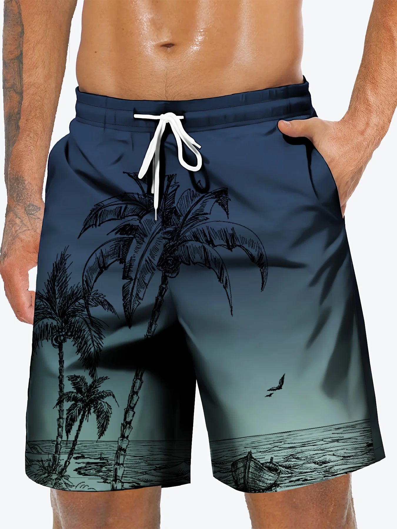 Men’s & Kids Tropical Coconut Tree Print Beach Shorts – Quick-Dry Waterproof Surf Swim Shorts for Vacation & Outdoor Wear