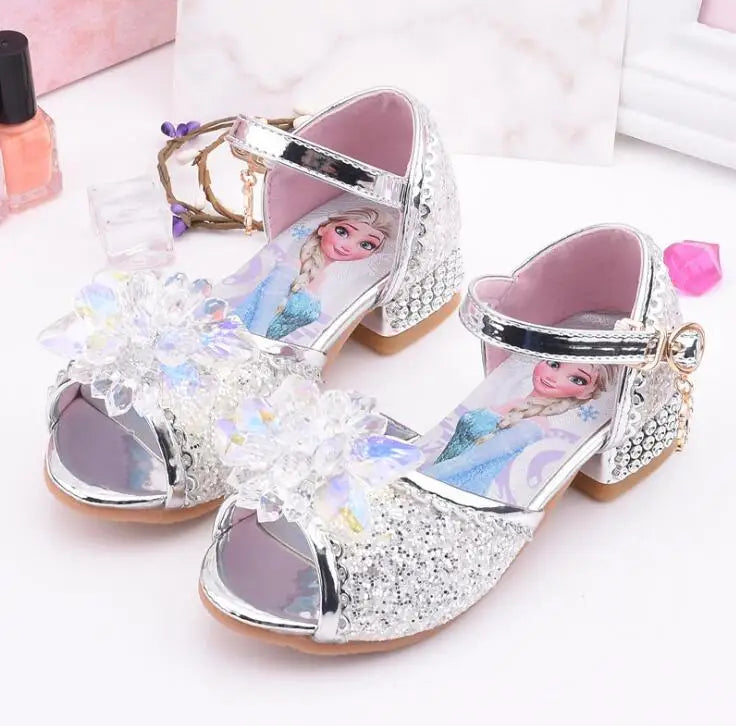 Kid fashion shoes Girls Sandals Frozen 2 Elsa Princess Shoes Little Girls Crystal Shoes Children High Heels Catwalk Show Shoes