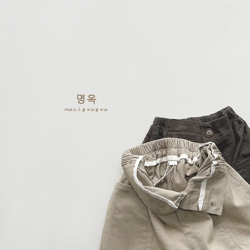 2025 Spring New Children Loose Trousers Toddler Pocket Casual Pants Infant Boys Girls Solid Versatile Harem Pants Kids Clothes Unisex