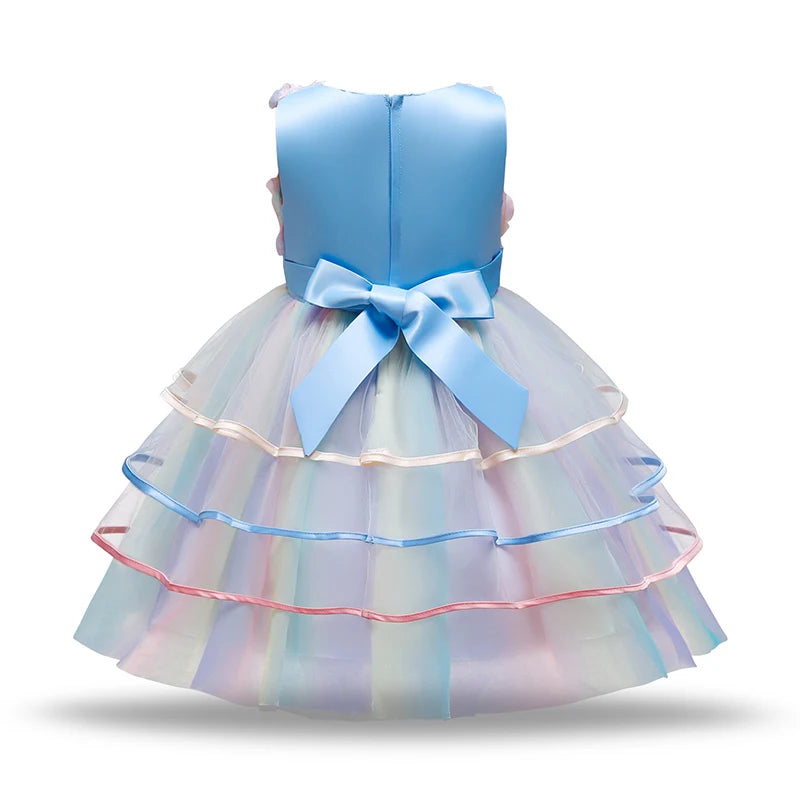 Fashion Girl's Dress Summer Rose Princess Dress Patchwork Mesh Performance Costume Children's Birthday Gown 3-8Y Girls