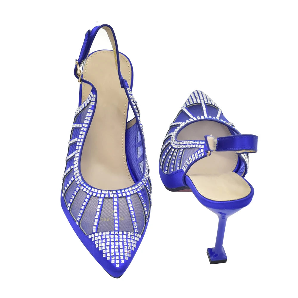 2025 Italian Shoes and Bags Matching Set Decorated with Rhinestone Plus Size Heels