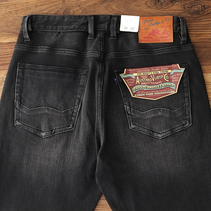 5028# 2024 Lente en herfst Nieuwe Amerikaanse retro elastische zwarte denim jeans Heren eenvoudige gewassen slanke rechte jeugd casual broek