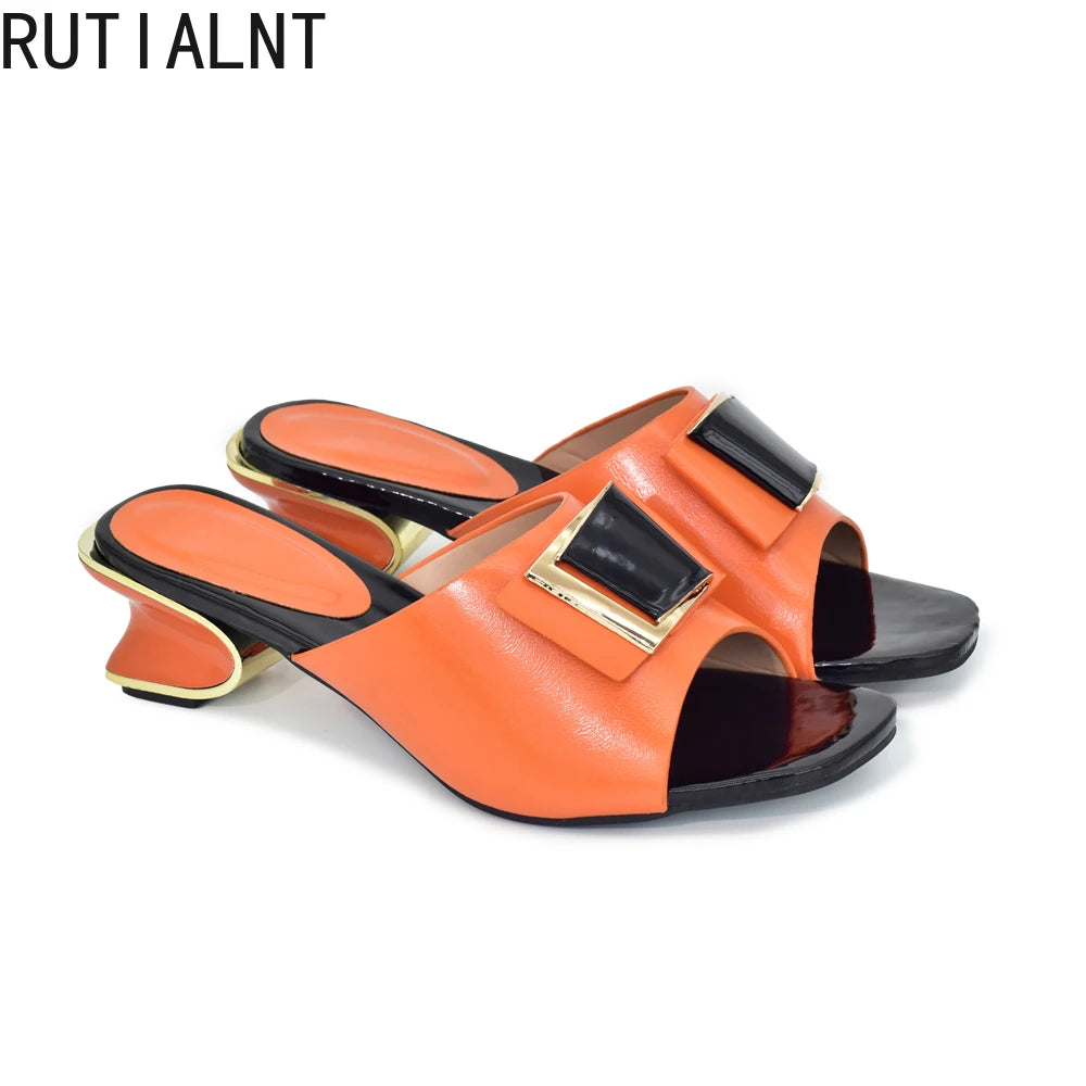 New Fashion Orange Colour Wedding Shoes for Women Simple Party Prom Summer Sandals Italian High Heels Autumn Slipper for Wedding