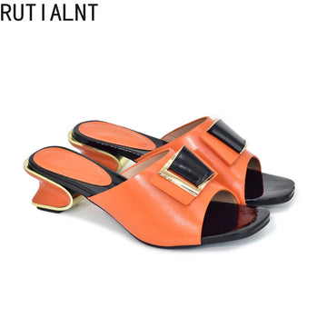 New Fashion Orange Colour Wedding Shoes for Women Simple Party Prom Summer Sandals Italian High Heels Autumn Slipper for Wedding