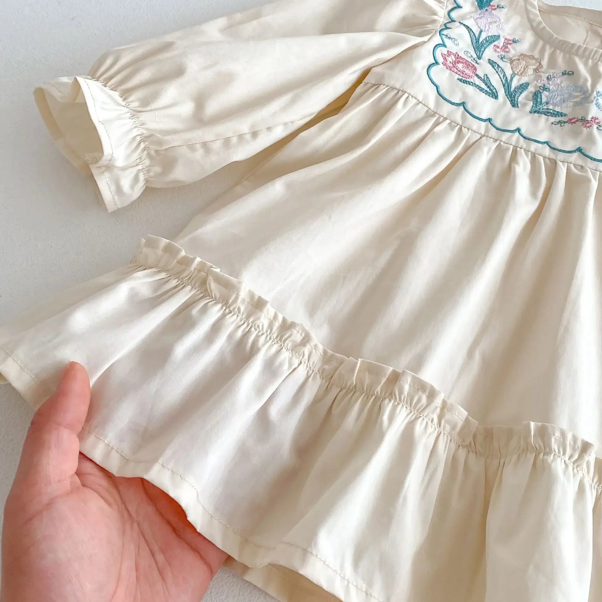 2025 Spring Children's Clothing Girls Casual Dress Puff Sleeved Embroidered Kid's O-neck Princess Dress 1-6Y Girls