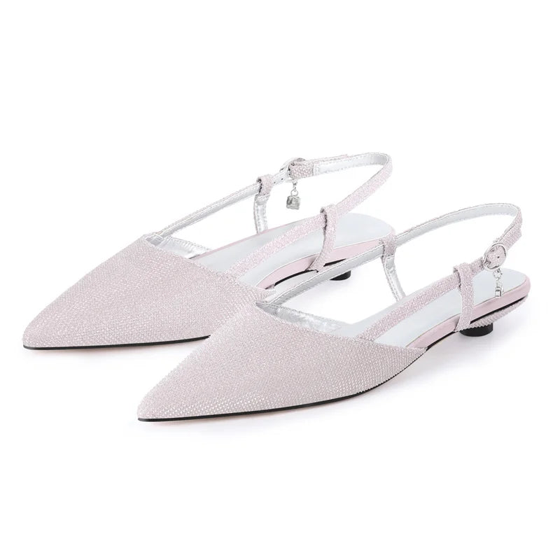 Women Pointed Toe Black Matte  Round Heel Slingback Flats Strap Retro Elegant Plus Size Daily Shoes