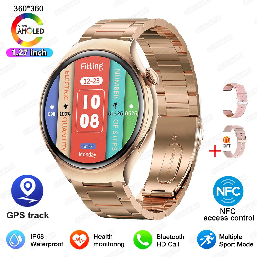 2025 New Lady's Fashion Smart Watch AMOLED HD Screen GPS Sport Heart Rate Bluetooth Call Waterproof Outdoor Smartwatch For Women