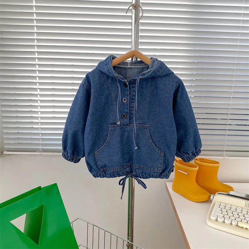 2025 Nieuwe lente kinderjas denim blauwe jas voor kinderen jongens meisjes casual stijl hoodie outfit 7-12 jaar unisex