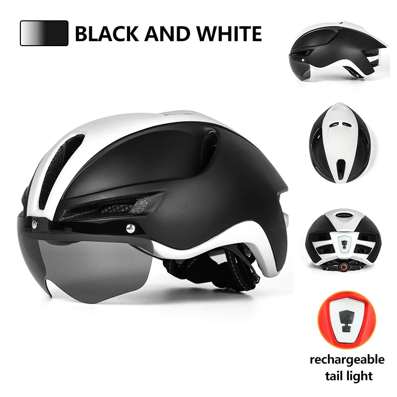 New Road Mountain Bike Helmet Adult Men's Outdoor Sports Cycling Safety Hat With LED Charging Taillight Goggles
