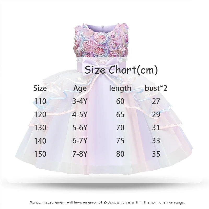 Fashion Girl's Dress Summer Rose Princess Dress Patchwork Mesh Performance Costume Children's Birthday Gown 3-8Y Girls