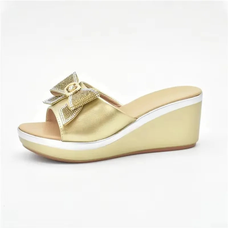 African Party Shoes Decorated with Metal Wedding Shoes for Women Bride Wedges Shoes for Women Luxury Shoes