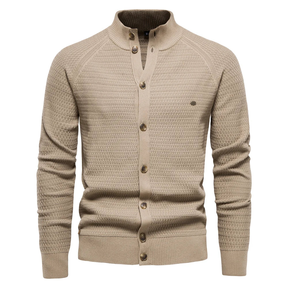 Men's Knitted Cardigan Cotton High Quality Button Mock Neck Sweater for Men's New Winter Designer Cardigans