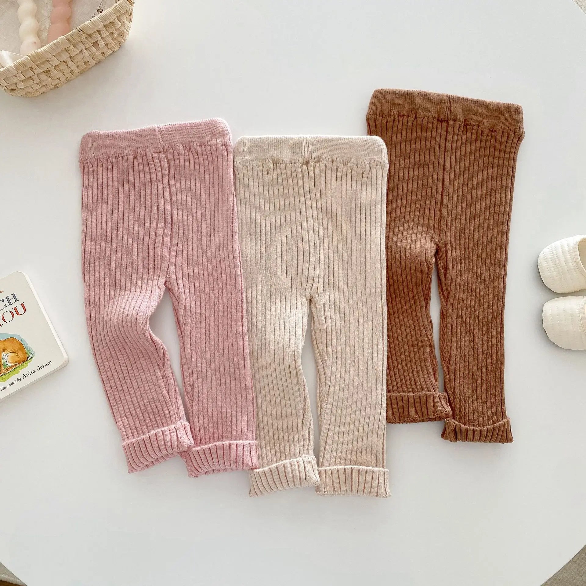 New Autumn Kids Knitted Leggings Girls Cute Cartoon Skinny Pants Children's Baby Pit Strip Trousers 0-5Y Girls