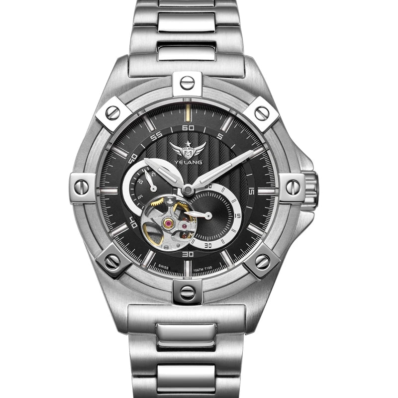 Yelang V1024 Men's 44mm Automatic Mechanical Watch Luminous 100m Water Resistant Japan Miyota 82S7 Movement Stainless Steel Band