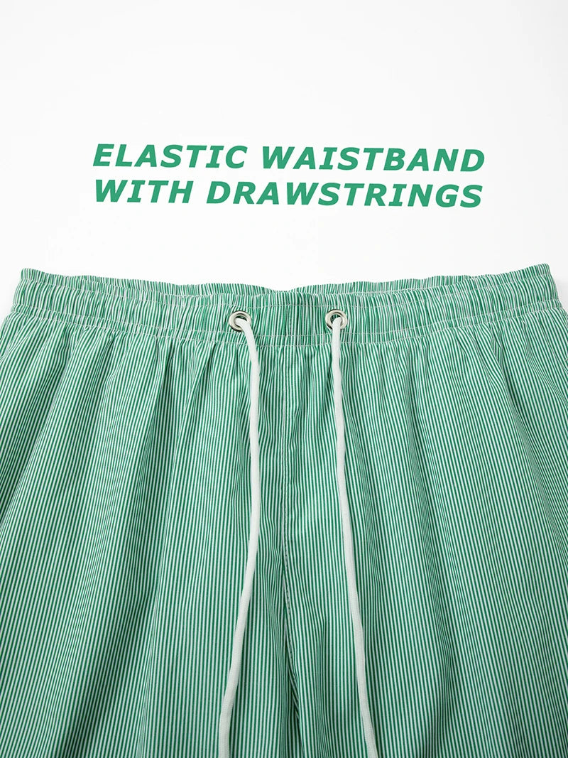Men’s Quick-Dry Striped Swim Shorts – Beach Board Shorts with Mesh Liner & Pockets for Summer Swimwear