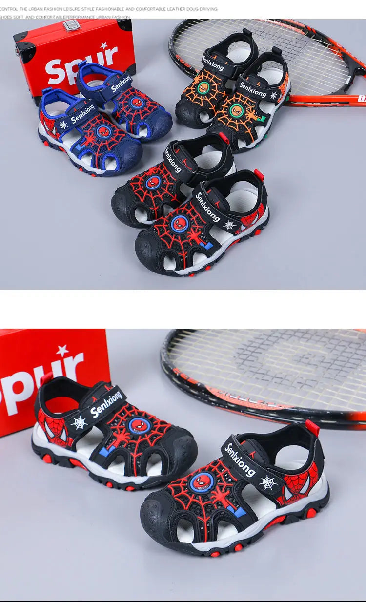 Children Sandals Male Summer Sandals Student Open Peep Toe Cartoon Beach Anti slip Soft Sole Black Blue Shoes Size 26-35