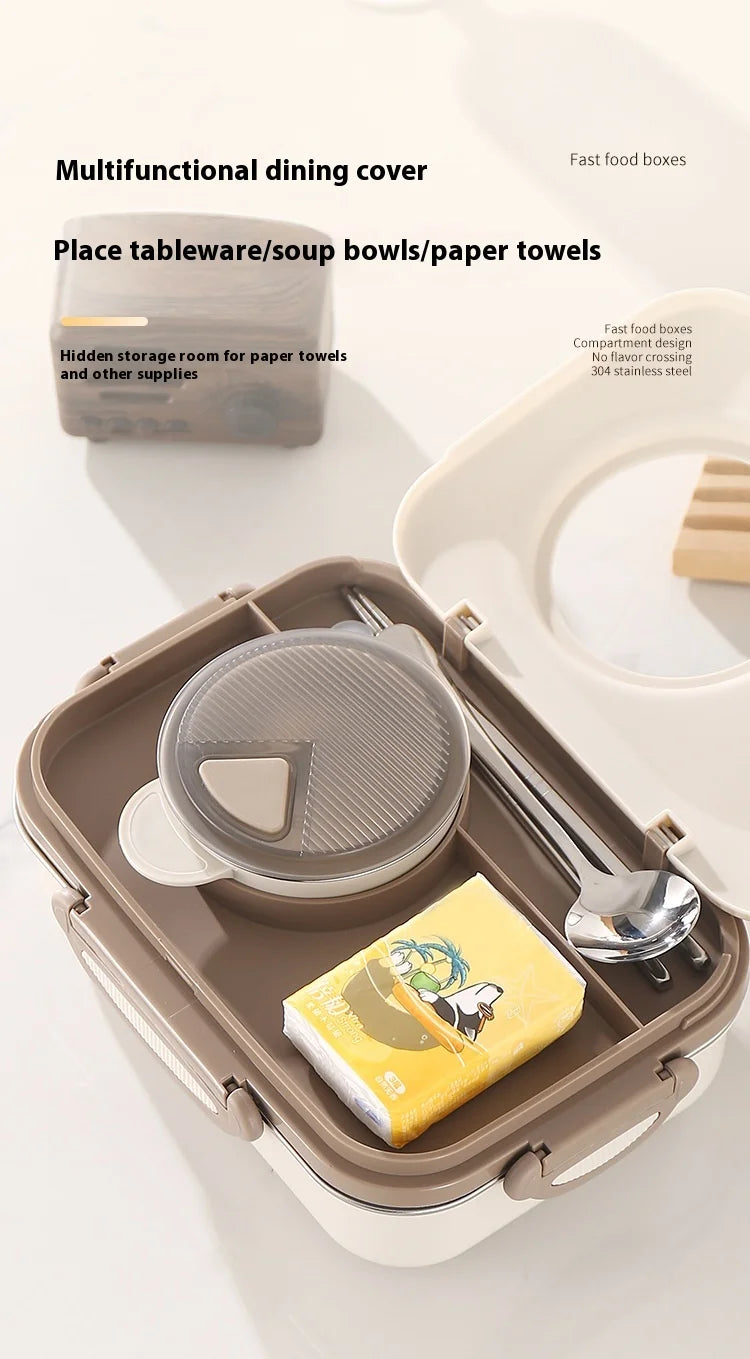 304 Stainless Steel Microwave Safe Partitioned Bento Box - Large Capacity Lunch Container for Students & Office Workers