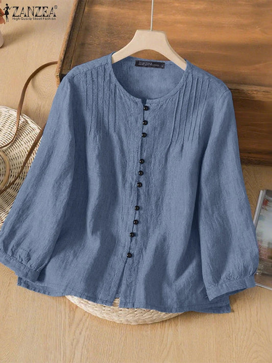 2025 Autumn Office Shirts Women Long Sleeve Buttons Blouses Casual O Neck Solid Loose Tops Female Work OL Blouses Chemise