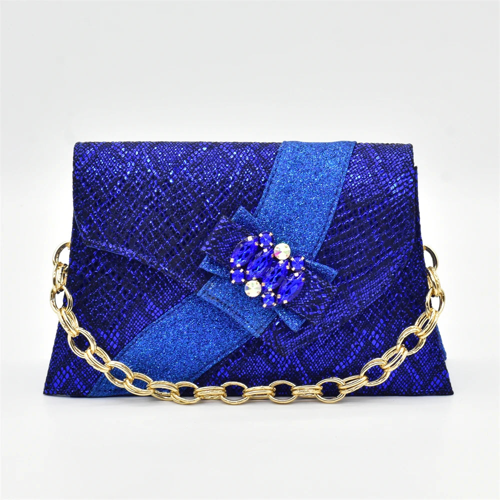 Women's Elegant Medium Heeled African Ladies Shoes and Bags Decorated with Rhinestone for Ladies' Luxury Pumps