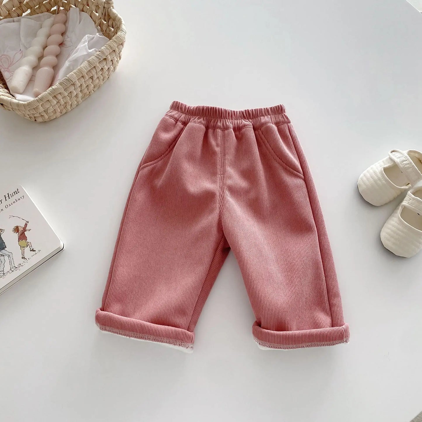 Autumn Kids Baby Pants Thickened Fleece Lining Floral Girls Trousers Warm Fashion Leopard Print Boys Pants Outwear 1-5Y Unisex