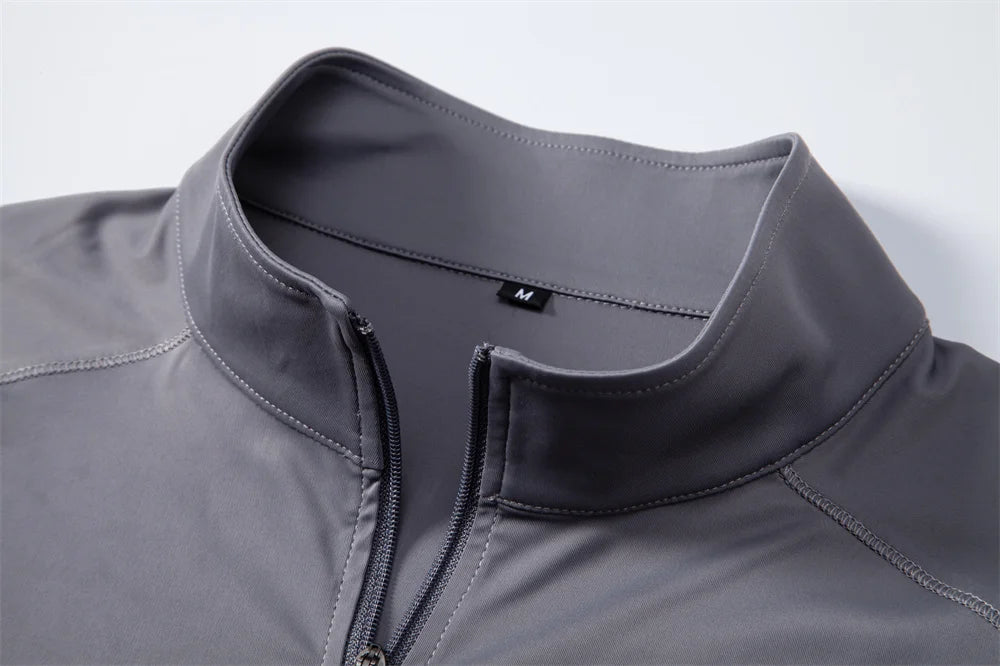 Men's UPF100+ Sun Protection Long Sleeve Shirt Solid Colour Zipper Outdoor Shirts Stand Collar Quick Dry T-Shirts