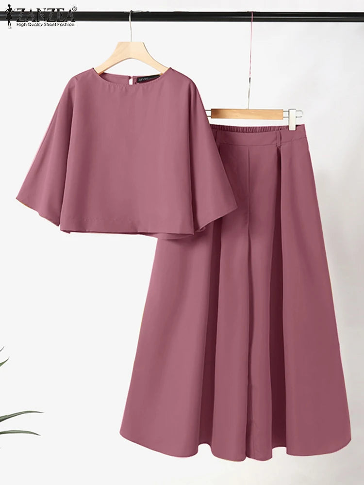 Women Causal 2PCS Pant Sets Loose 3/4 Sleeve Tops Wide Leg Pants 2-Pieces Outfits Solid Colour Fashion Commute Tracksuits