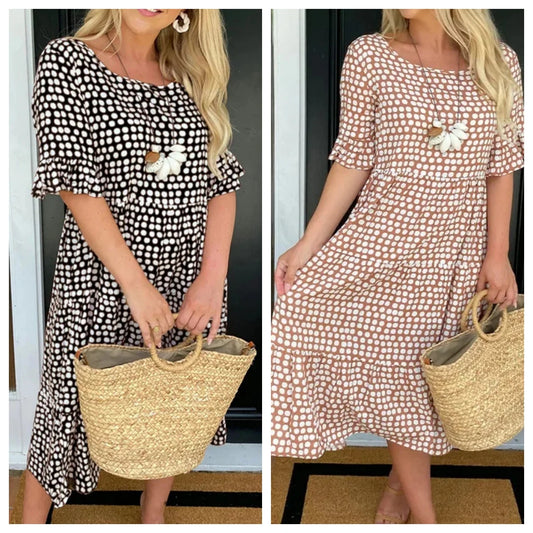 Europe And The United States New Fashion Women's Hot Summer Crew-neck Printed Short-sleeved Dress