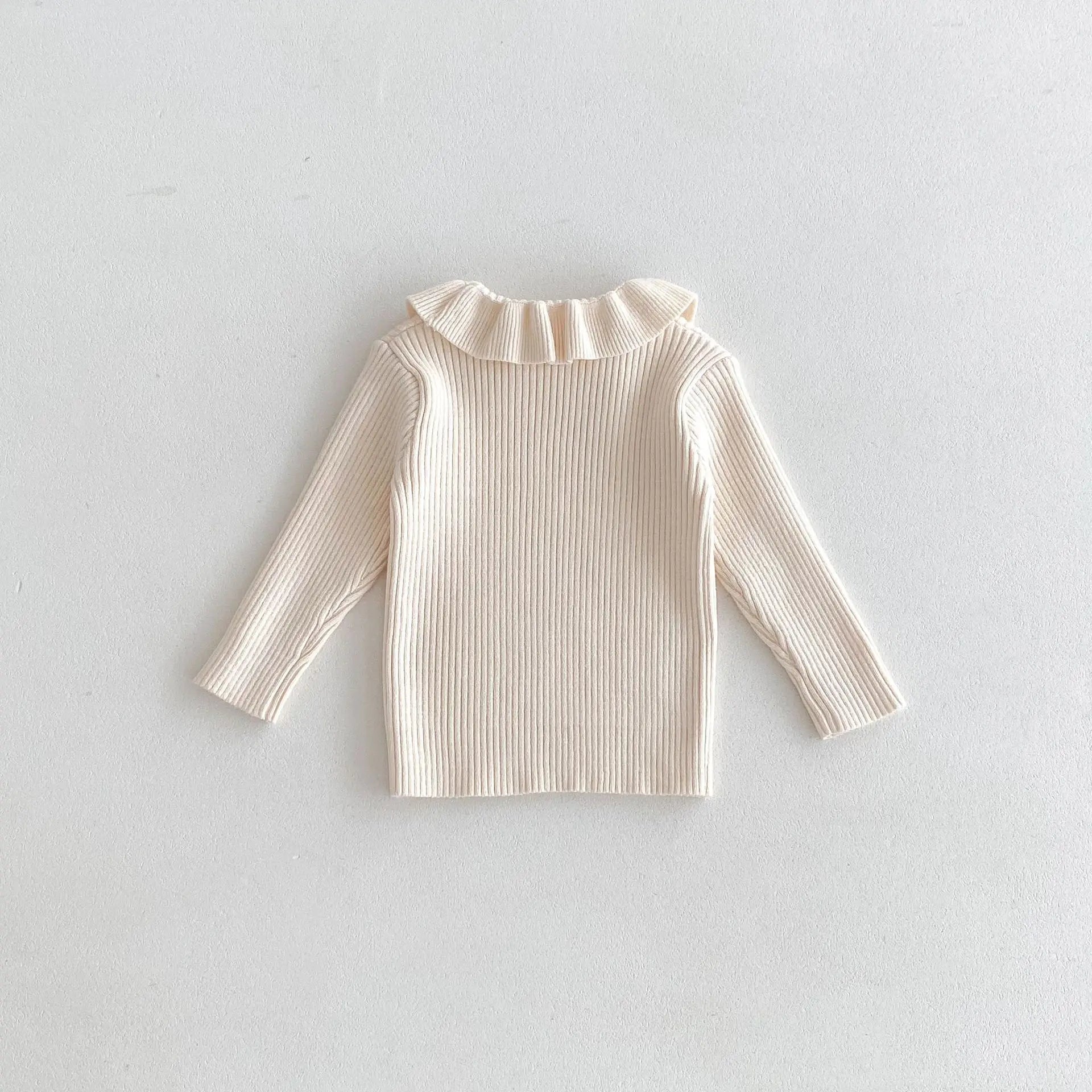 2025 Nieuwe effen trui met onderkant voor meisjes. Kinderkleding met lotusbladkraag en gebreide trui met basistopjes voor meisjes van 1-6 jaar.