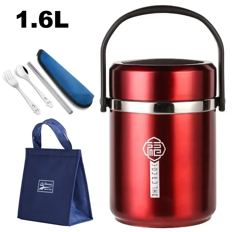 6 uur thermische vacuüm lunchbox 304 roestvrij staal geïsoleerde Worker volwassen voedselcontainer grote picknick student bento box set