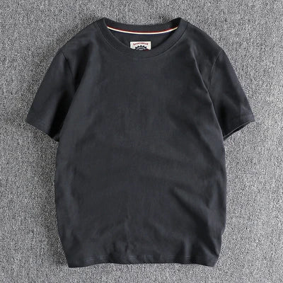 Summer New American Retro Short-sleeved O-neck Solid Color T-shirt Men's Fashion Simple 100% Cotton Washed Casual Sport Tops