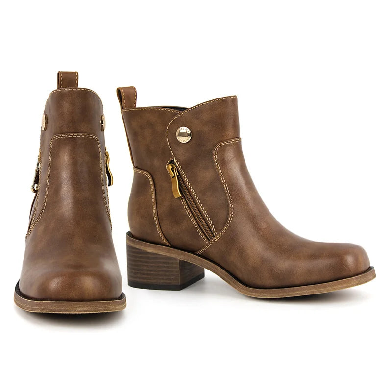 Women Round Toe Side Zipper Ankle Boots Gothic Heeled Conciser Winter Combat Boots