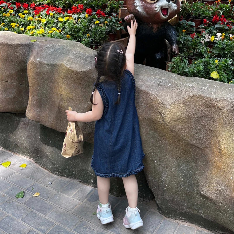 2024 New Summer Girl's Dress Kid's Sweet Denim Tank Dress Children Tops Outfit 1-7Y Girls