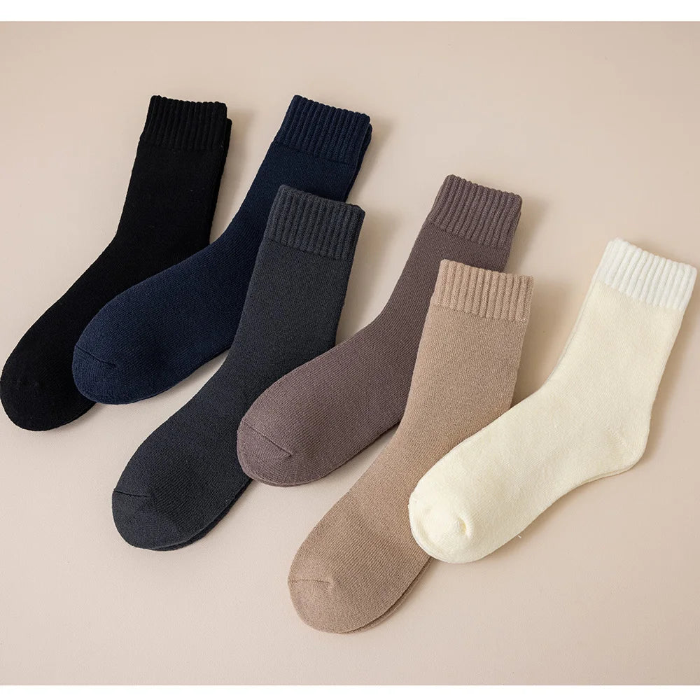 5 Pairs Men's Merino Wool Socks Winter Thickened Warm Cashmere Socks Fashion Solid Colour Terry Socks
