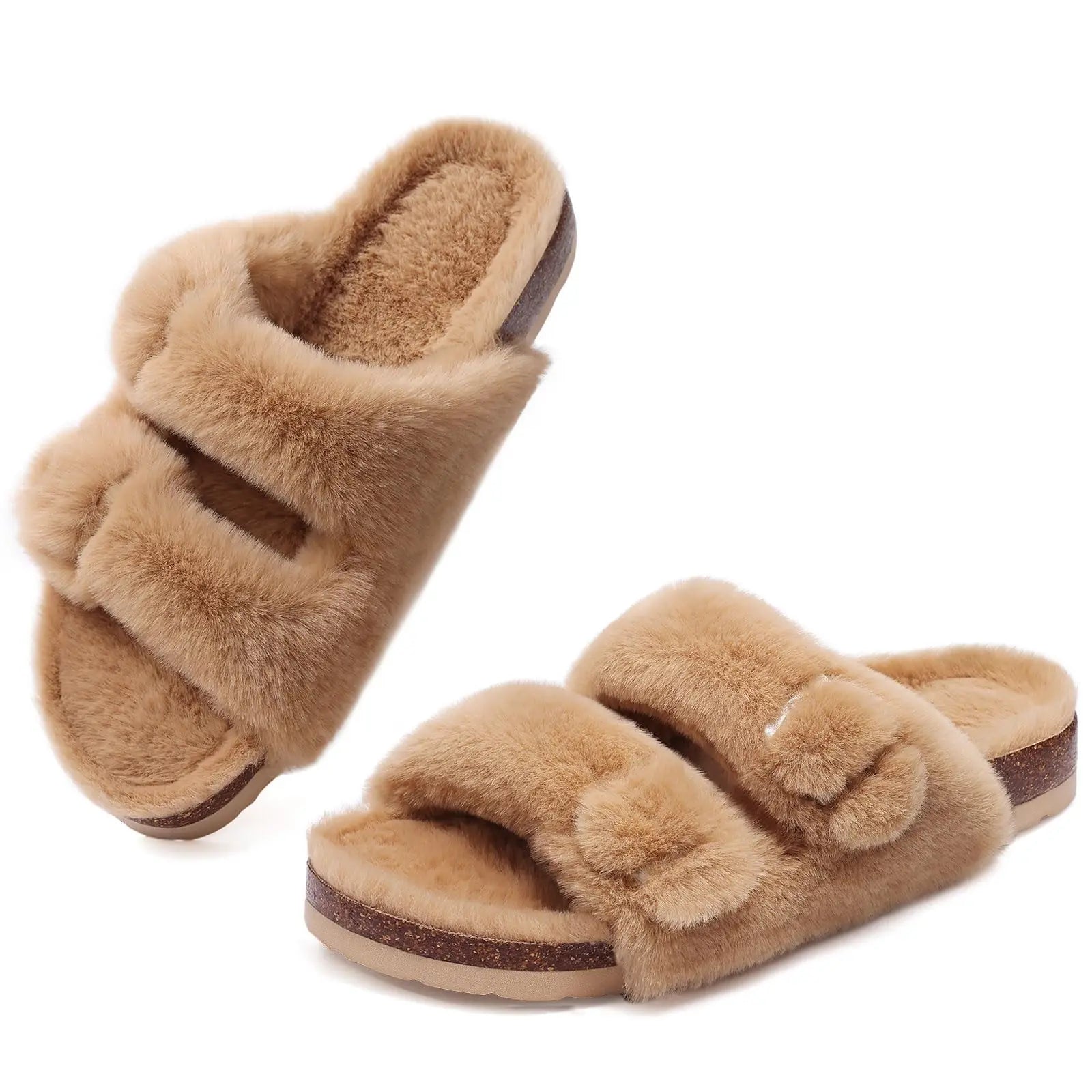 Women's Winter Warm Leisure Slippers Non-Slip Outdoor Slides Cork Insole Cosy Slip-On With Arch Support Suitable As Ladies' Sandals