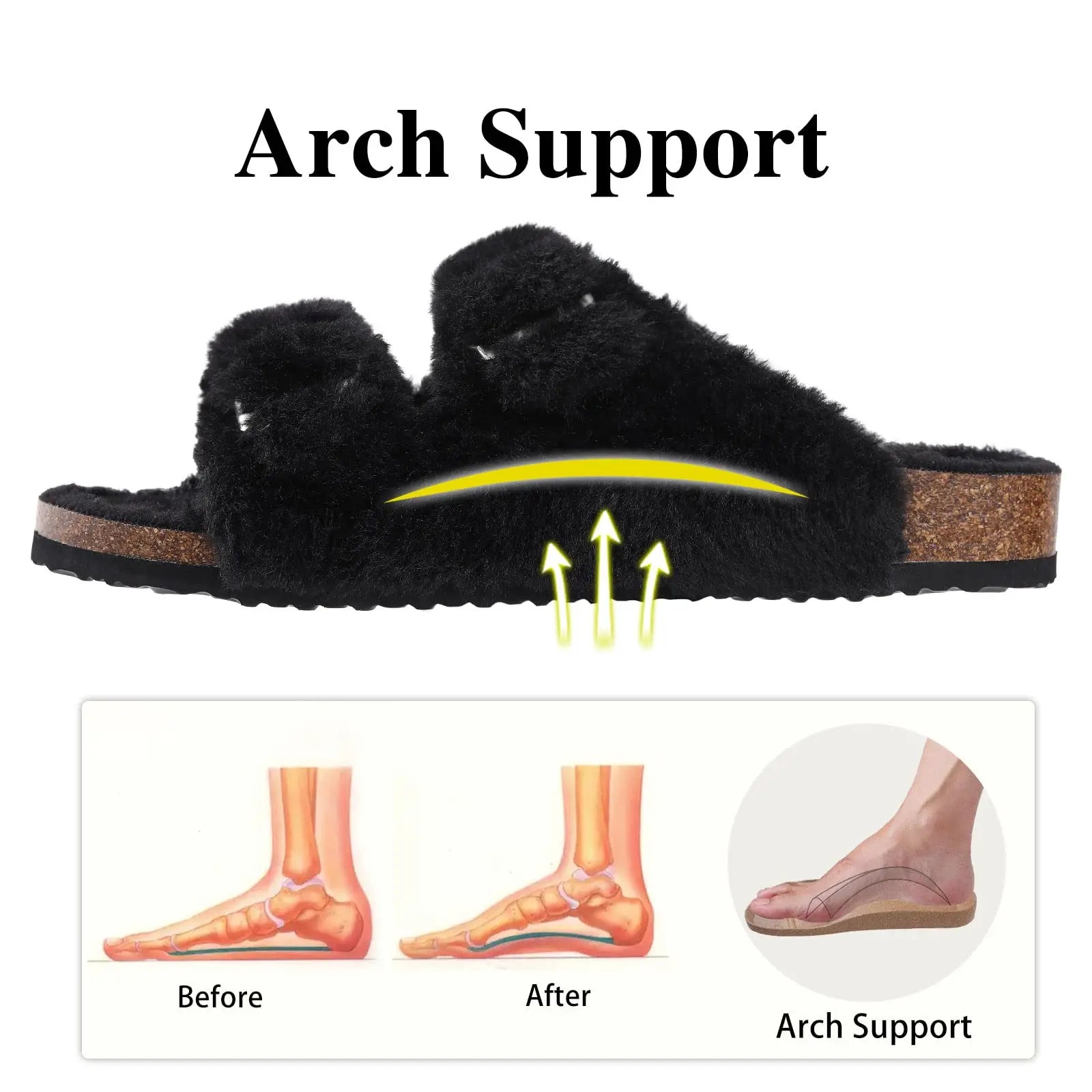 Women's Winter Warm Leisure Slippers Non-Slip Outdoor Slides Cork Insole Cosy Slip-On With Arch Support Suitable As Ladies' Sandals
