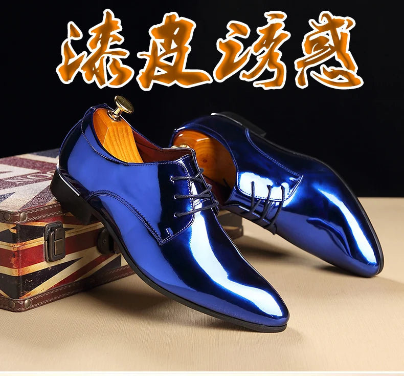 Italy Men Wedding Groom Formal Dress Evening Shoes Pointed Toe Male Gold Blue Red Party Oxfords Shoes