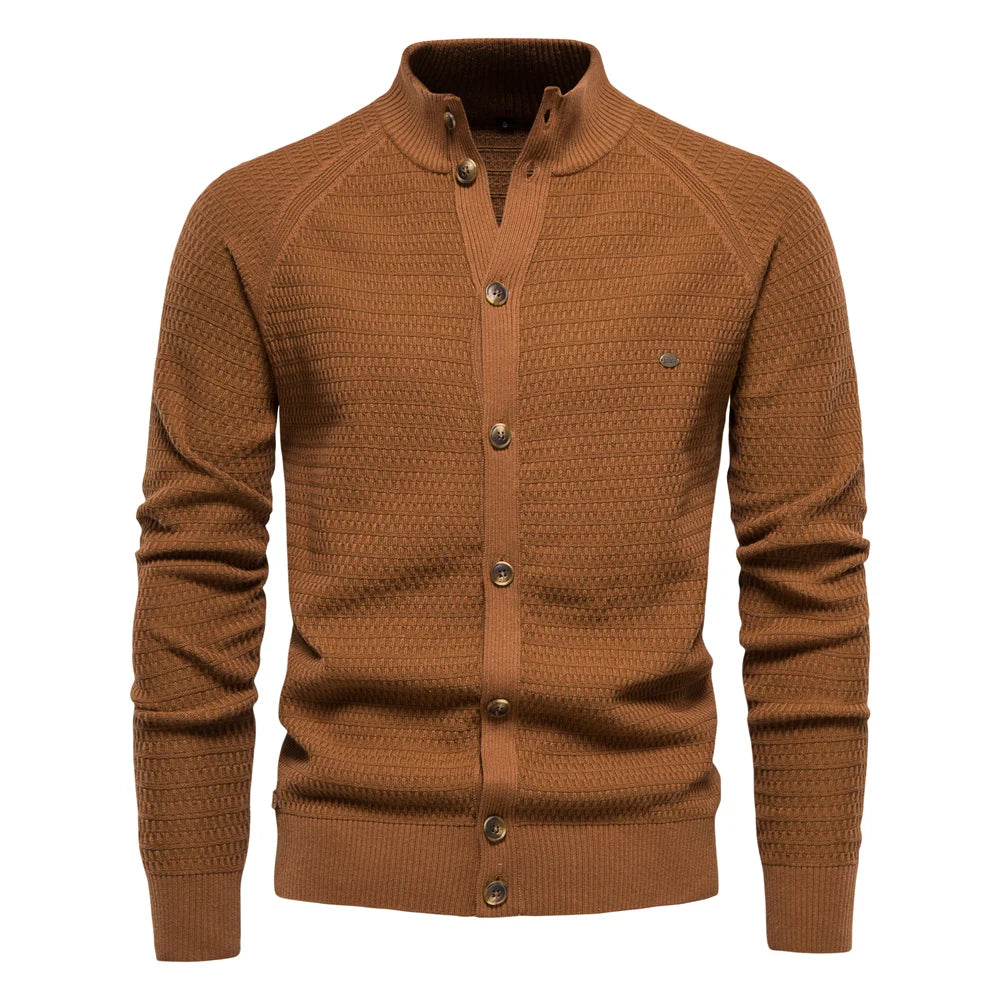 Men's Knitted Cardigan Cotton High Quality Button Mock Neck Sweater for Men's New Winter Designer Cardigans