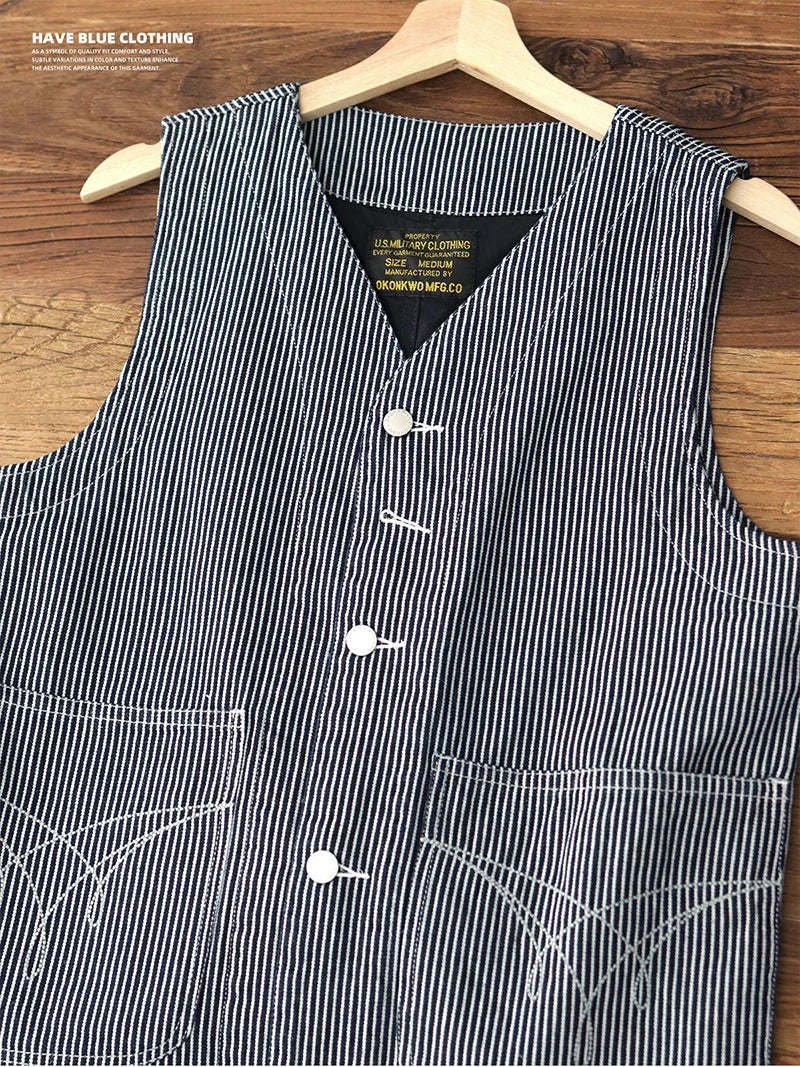 2024 Autumn New American Retro 12OZ Denim Cargo Vest Men's Simple 100% Cotton Washed Old Casual Multi-pocket Waistcoat Jacket