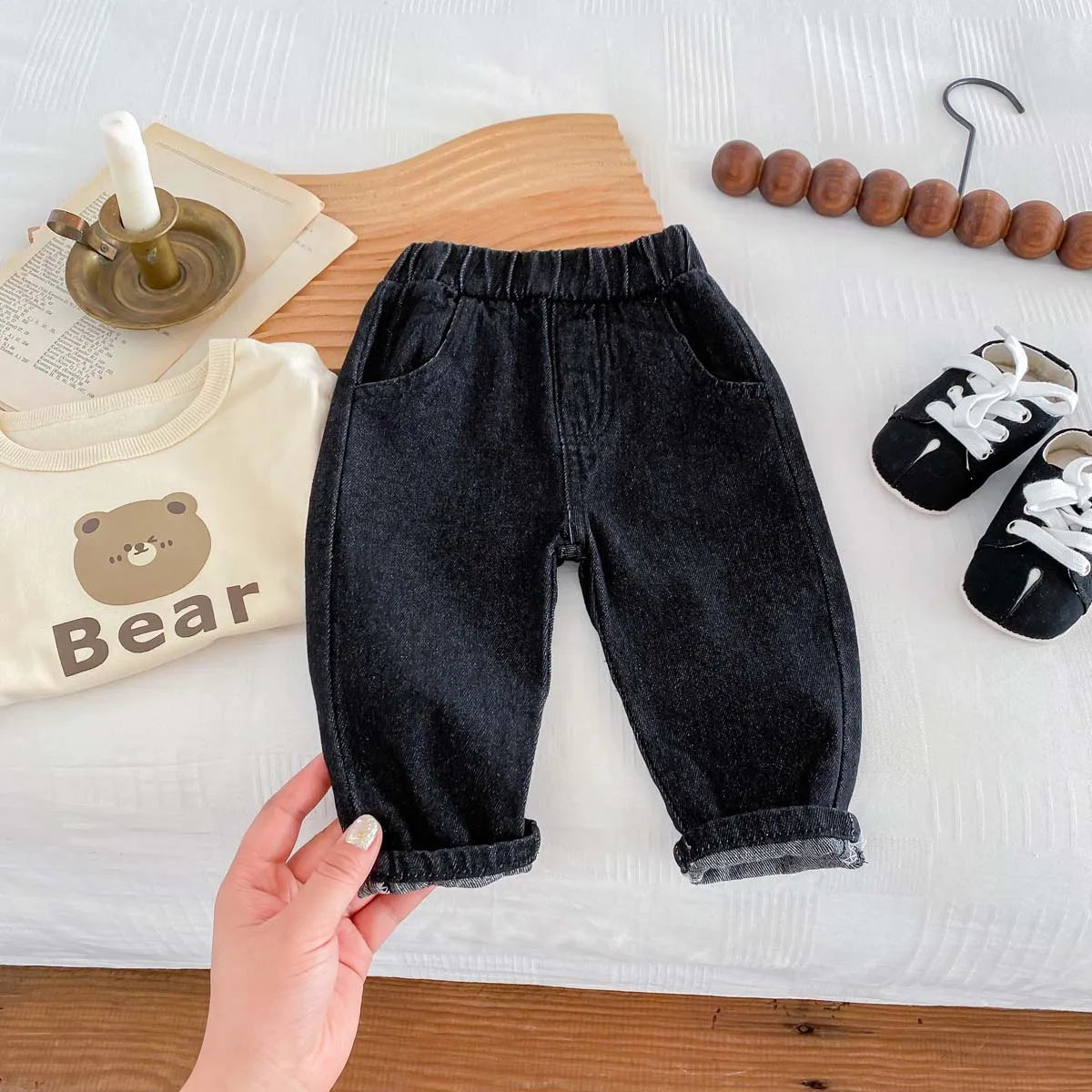 Kid's Trousers Base Colour Children Soft Denim Pants Boys Jeans Girls Solid Skinny Pants 1-6Y Unisex