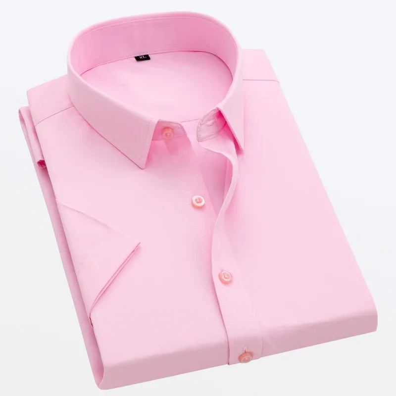 Men Short Sleeve Shirts Summer Ice Silk Light Thin Solid Business Casual Slim Fit White Shirts Classic Fashion Men Clothing